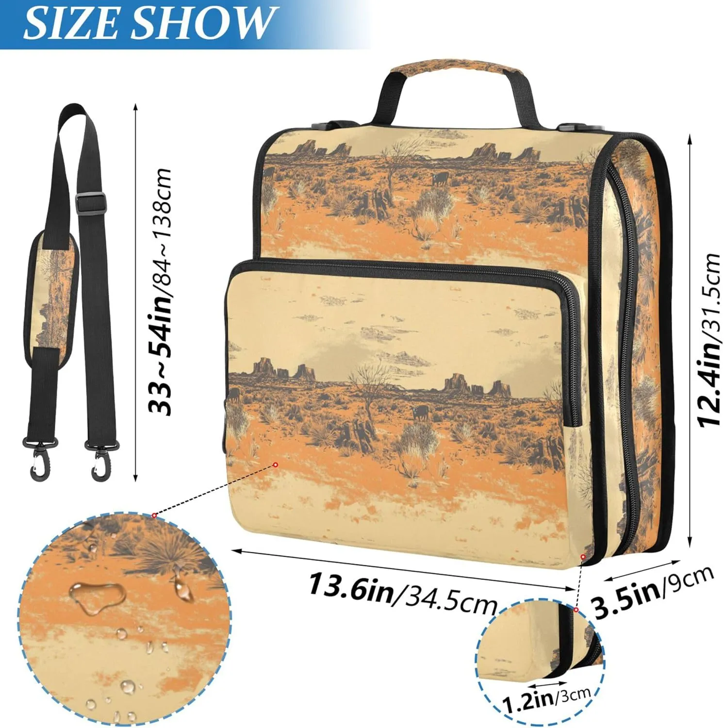 1.5-Inch 3-Rings Sturdy Zipper Binder with Shoulder Strap & Handle Easy to Carry Document Organizer Bag for School and Office Western Cowboy Boots Cow Vast Wilderness