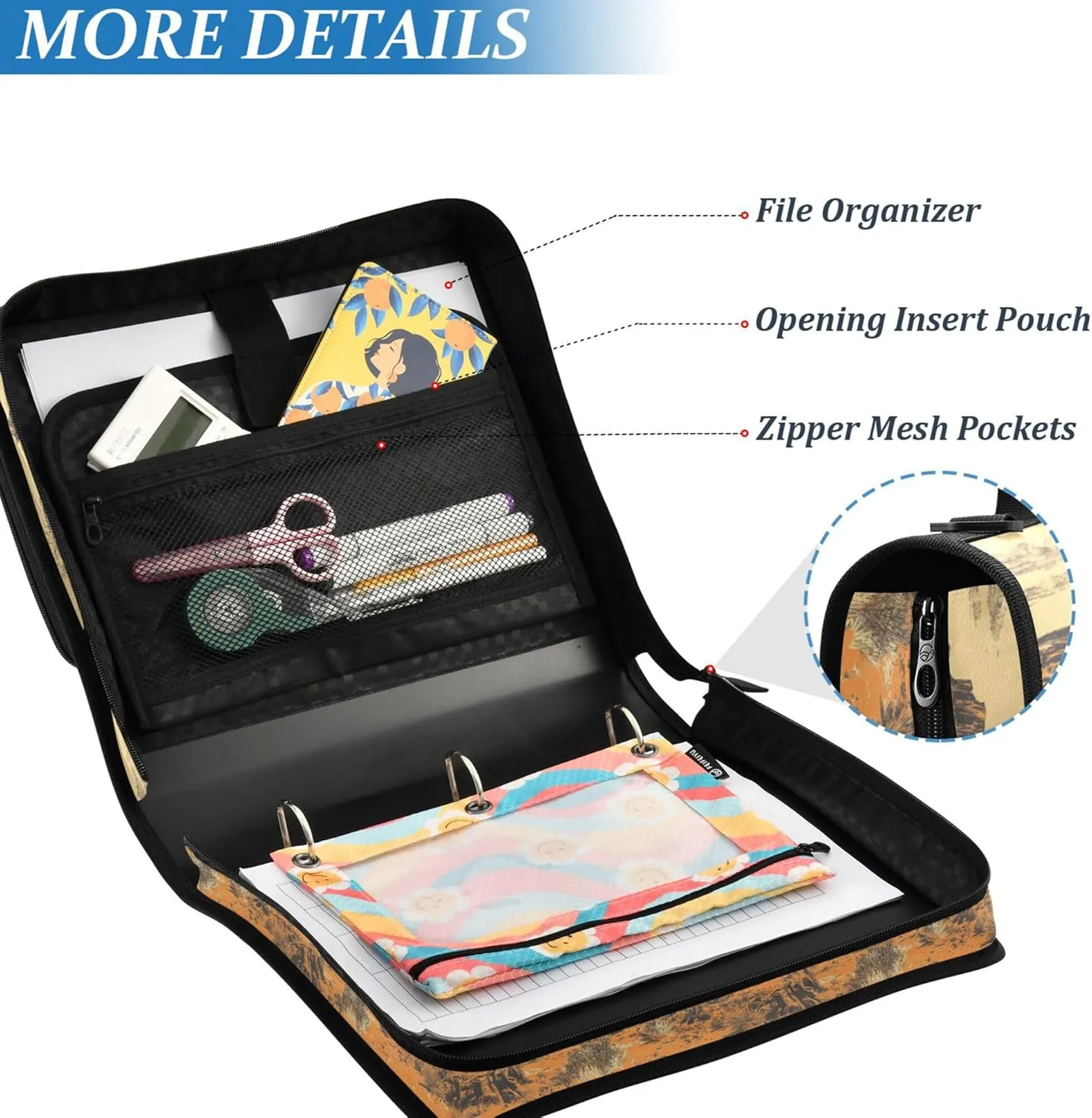 1.5-Inch 3-Rings Sturdy Zipper Binder with Shoulder Strap & Handle Easy to Carry Document Organizer Bag for School and Office Western Cowboy Boots Cow Vast Wilderness