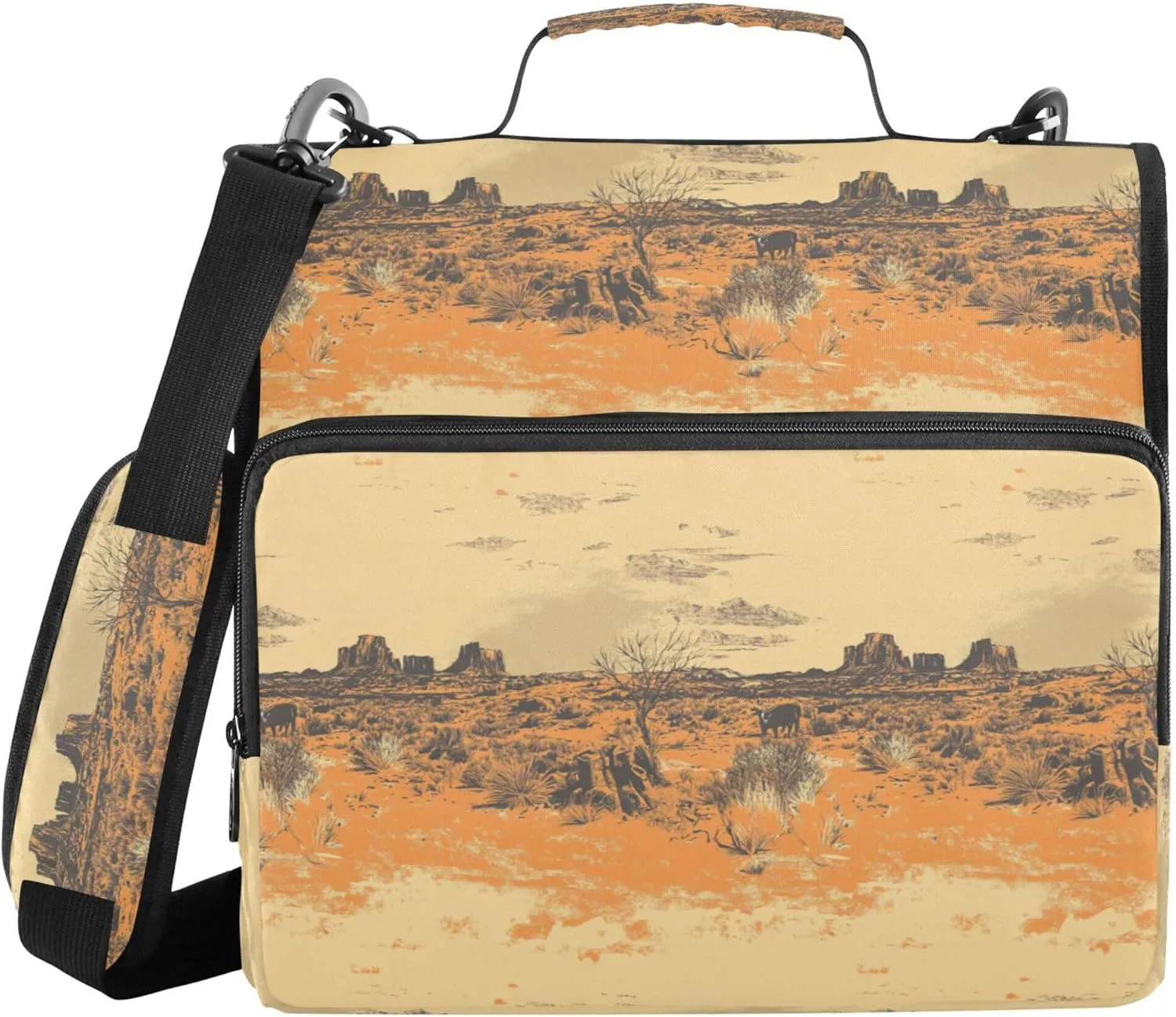 1.5-Inch 3-Rings Sturdy Zipper Binder with Shoulder Strap & Handle Easy to Carry Document Organizer Bag for School and Office Western Cowboy Boots Cow Vast Wilderness