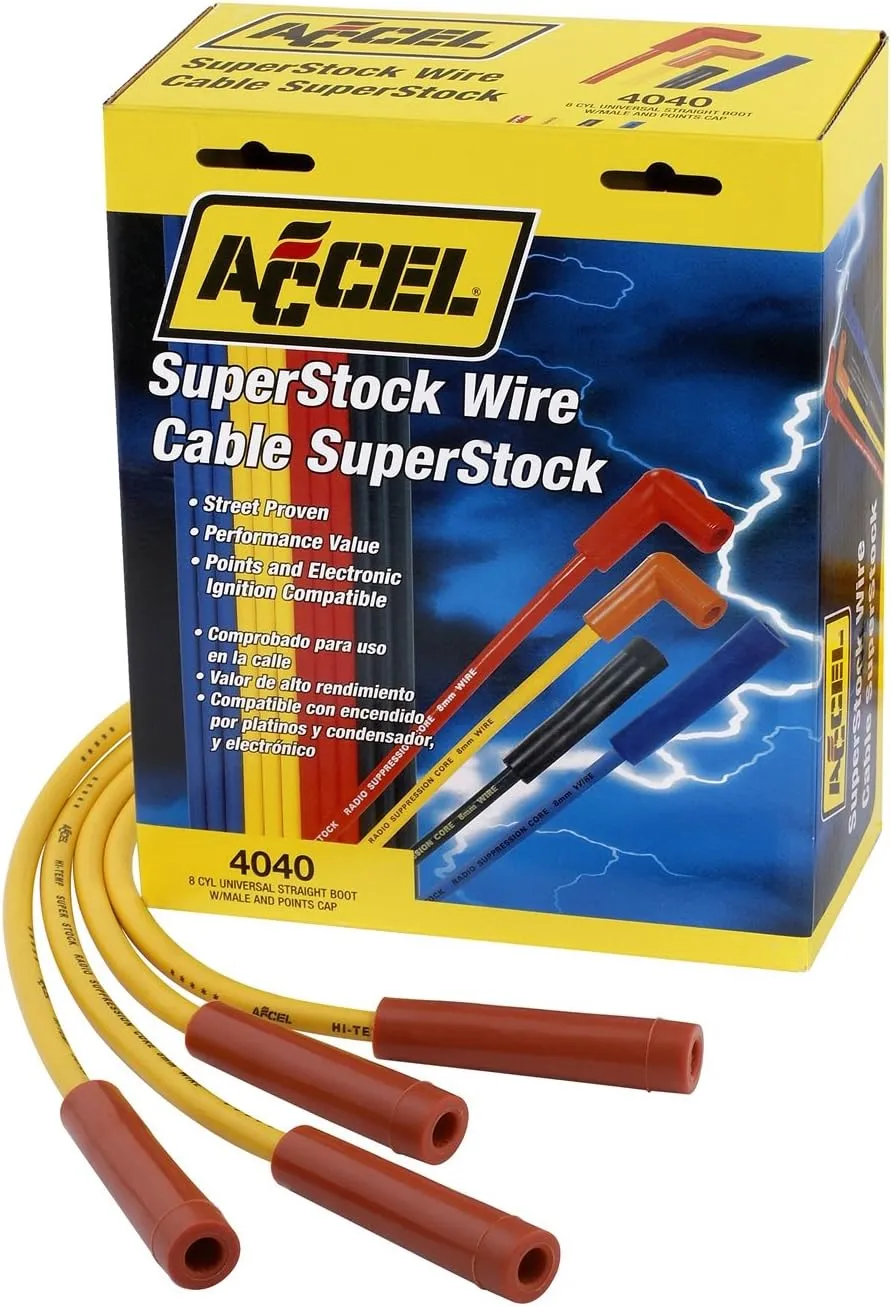 ACCEL 4040 Spark Plug Wire Set - 8mm - Yellow with Orange Straight Boots