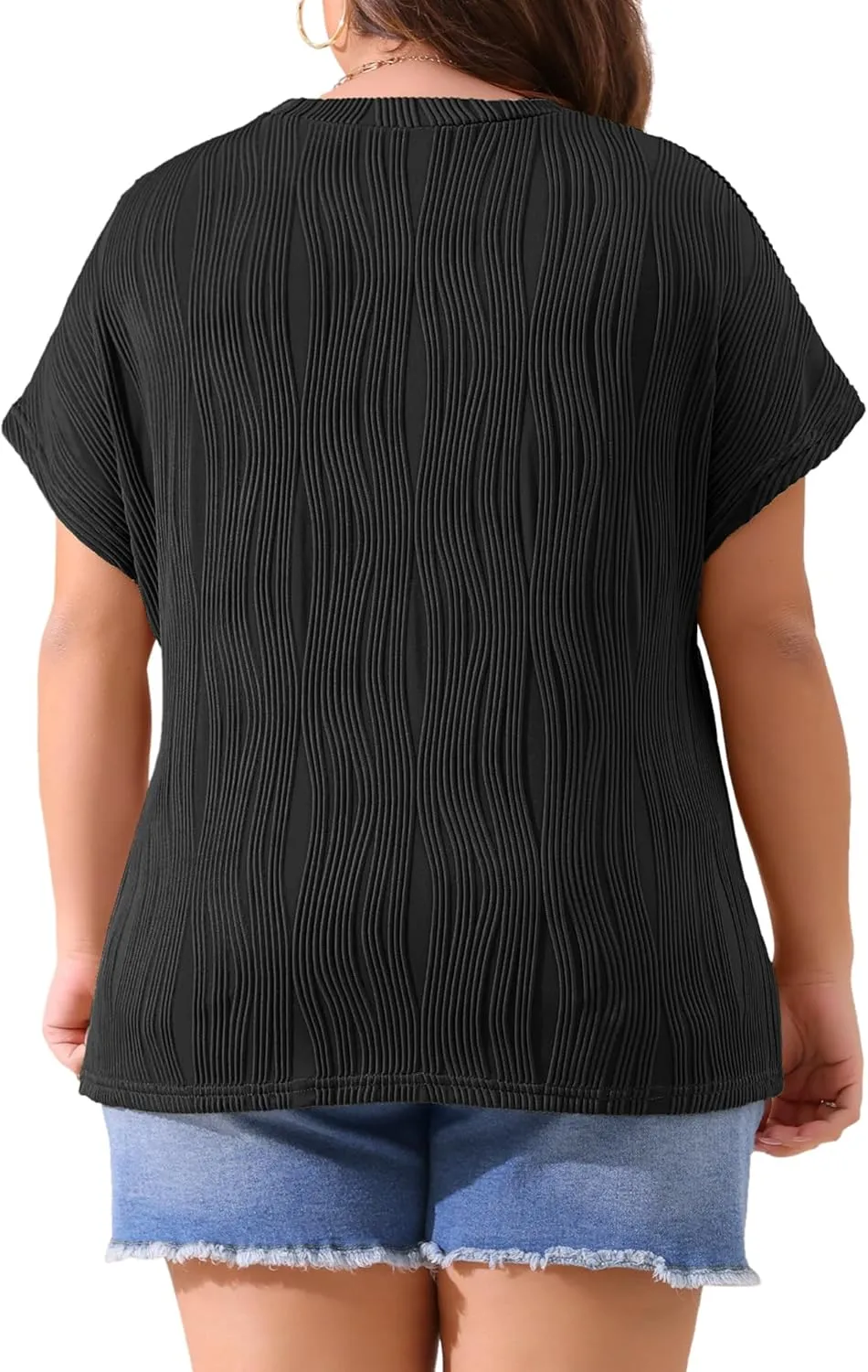 Agnes Orinda Plus Size Women's Short Sleeve Textured Tops Crewneck Solid Loose Casual Basic t Shirts Blouses Tee