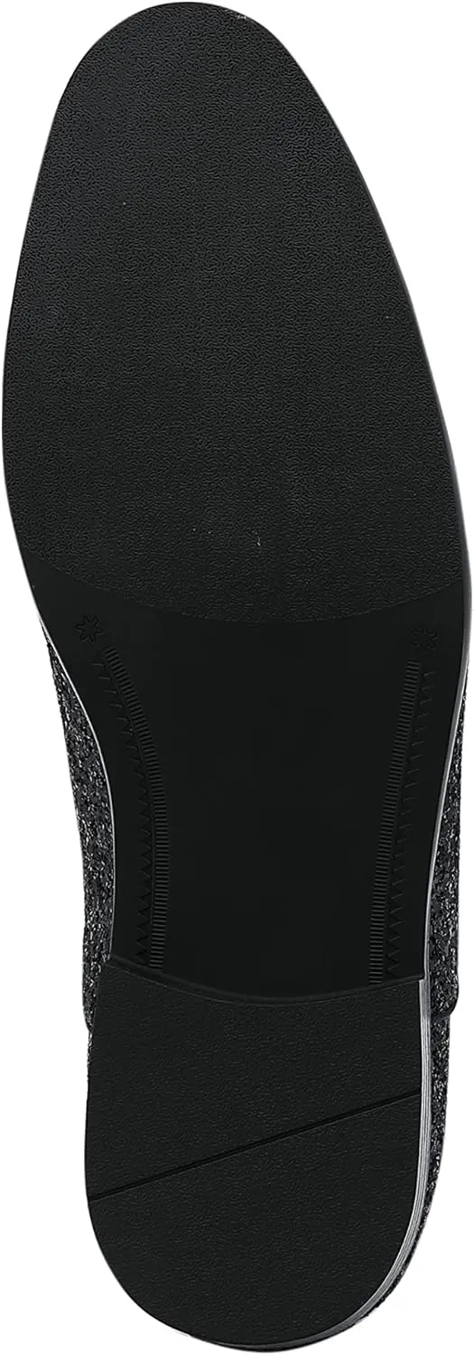 Amali Barnes Mens Dress Shoes Sparkly Glitter Encrusted Tuxedo Slip on Loafers for Men - The Original Smoking Men Dress Shoes Runs Large - GO 1/2 Size Down
