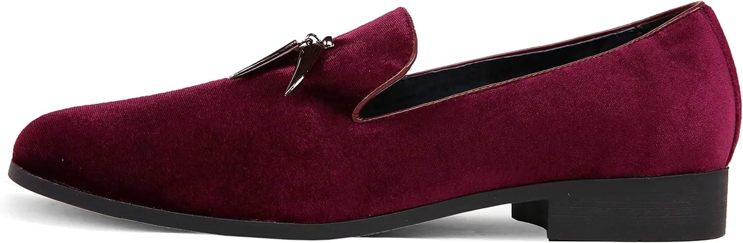 Amali Heath - Mens Dress Shoes with Gunmetal Horn Tassels with Luxurious Velvet - Formal Loafers for Men - The Original Smoking Men Slip-On