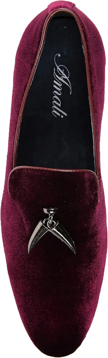 Amali Heath - Mens Dress Shoes with Gunmetal Horn Tassels with Luxurious Velvet - Formal Loafers for Men - The Original Smoking Men Slip-On