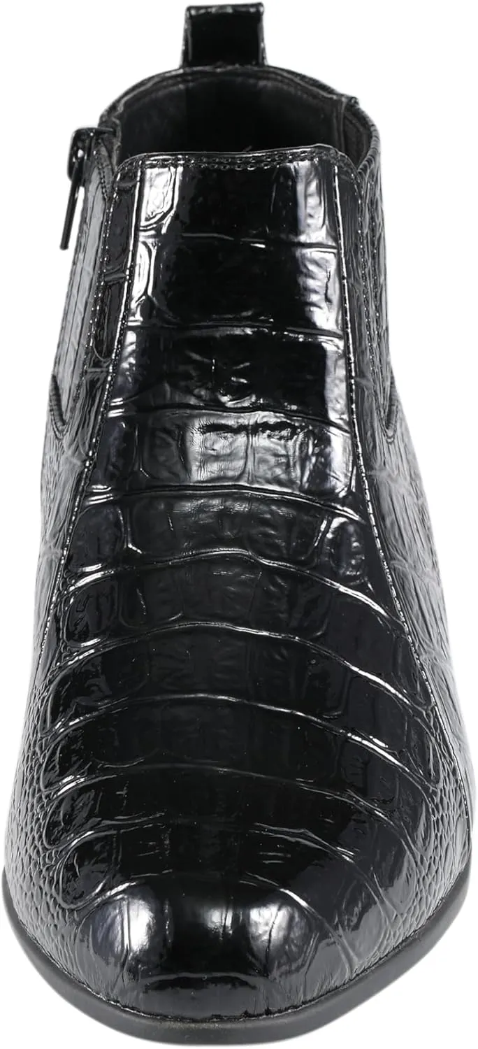Amali Jasper Men's Fashion Ankle Boots Side Zipper Crocodile Alligator Print Pointed Toe