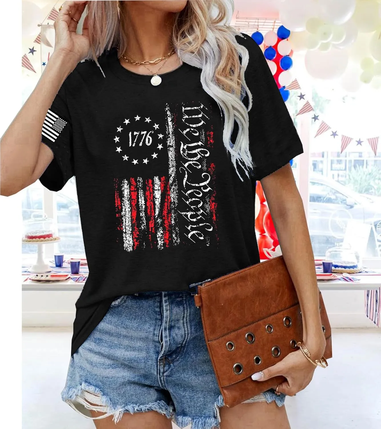 American Flag Patriotic T-Shirt for Women 4th of July Shirts Graphic Tees USA Flag Short Sleeve Shirt Tops