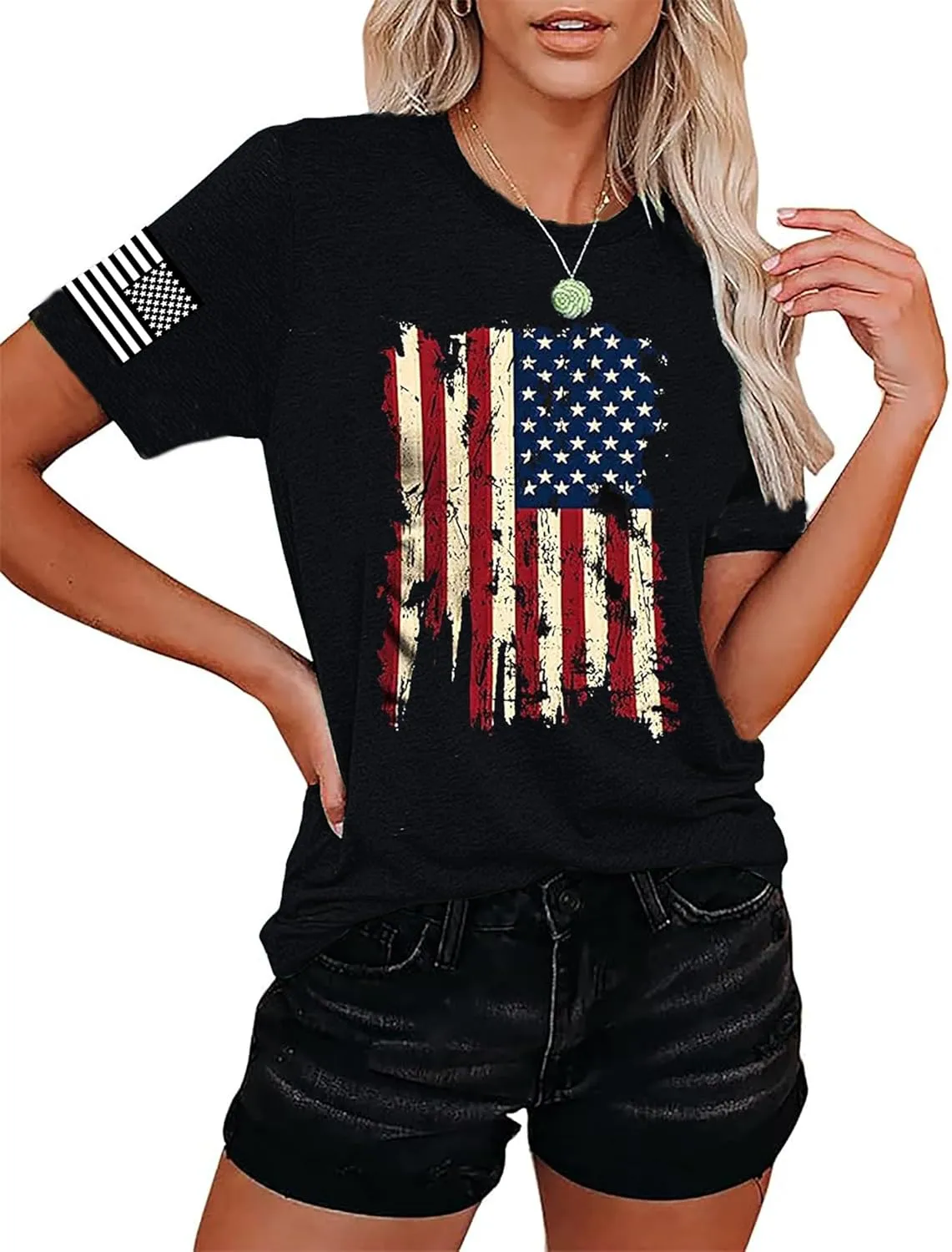 American Flag Patriotic T-Shirt for Women 4th of July Shirts Graphic Tees USA Flag Short Sleeve Shirt Tops