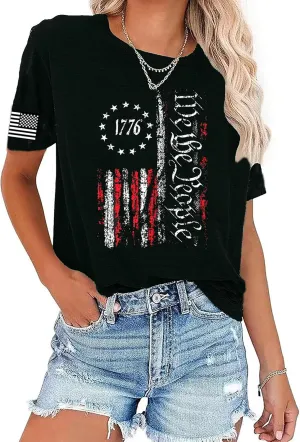 American Flag Patriotic T-Shirt for Women 4th of July Shirts Graphic Tees USA Flag Short Sleeve Shirt Tops