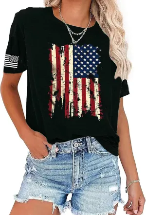 American Flag Patriotic T-Shirt for Women 4th of July Shirts Graphic Tees USA Flag Short Sleeve Shirt Tops
