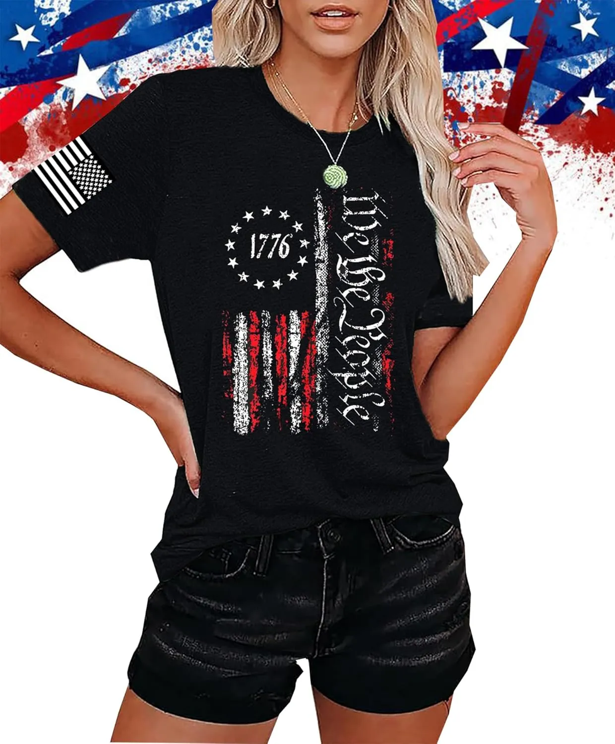 American Flag Patriotic T-Shirt for Women 4th of July Shirts Graphic Tees USA Flag Short Sleeve Shirt Tops