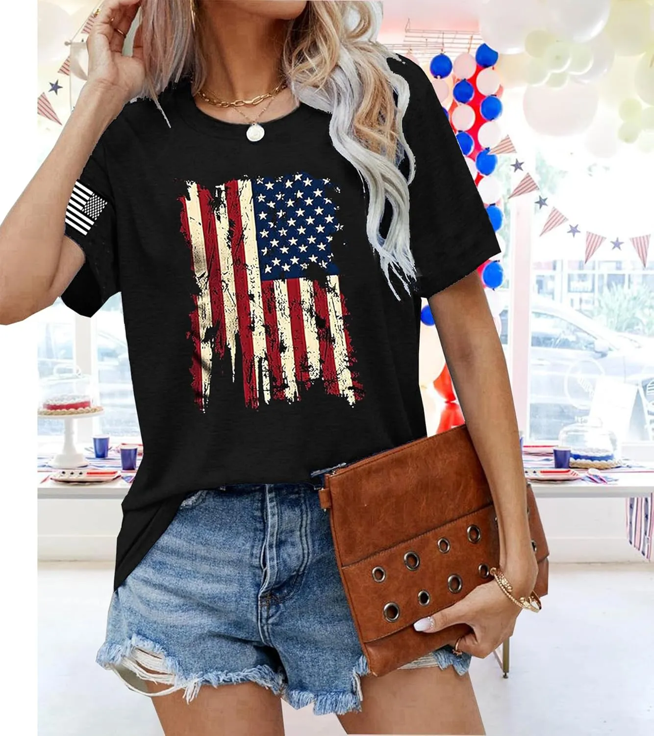 American Flag Patriotic T-Shirt for Women 4th of July Shirts Graphic Tees USA Flag Short Sleeve Shirt Tops