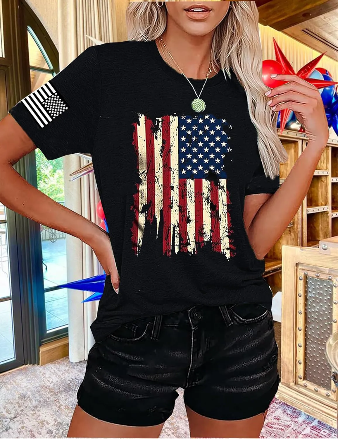 American Flag Patriotic T-Shirt for Women 4th of July Shirts Graphic Tees USA Flag Short Sleeve Shirt Tops