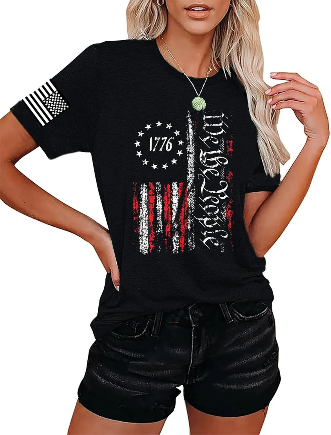 American Flag Patriotic T-Shirt for Women 4th of July Shirts Graphic Tees USA Flag Short Sleeve Shirt Tops
