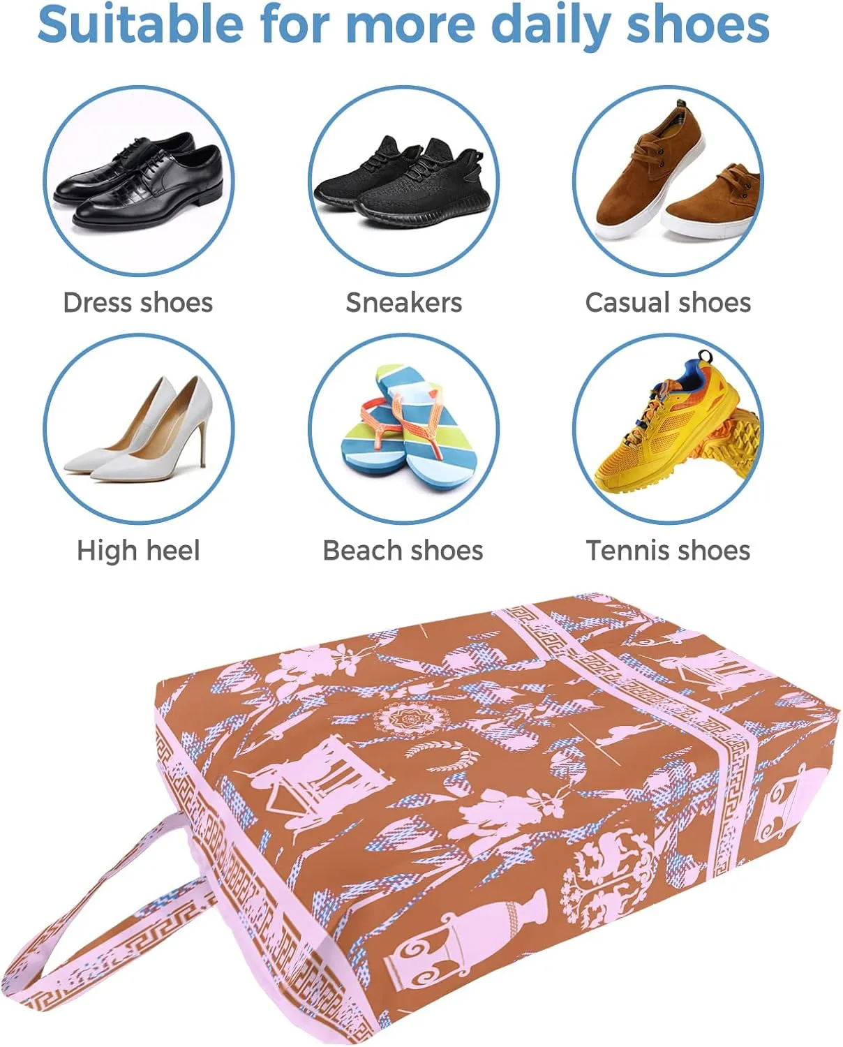 Ancient Rome Shoe Bags,X-Large Travel Golf Shoes Pouch Bags Storage Organizer Accessories with Zipper & Handle for Men, Women, Kids, Traveling, Gym, Sport, Native Flowers Pot Leaves Soldier