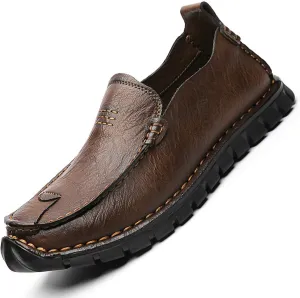 AngryMonkey Men's Causal Loafers Slip on Leather Handmade Driving Business Work Oxford Flats Sneakers Comfortable Walking Lace-Up Dress Boat Shoes