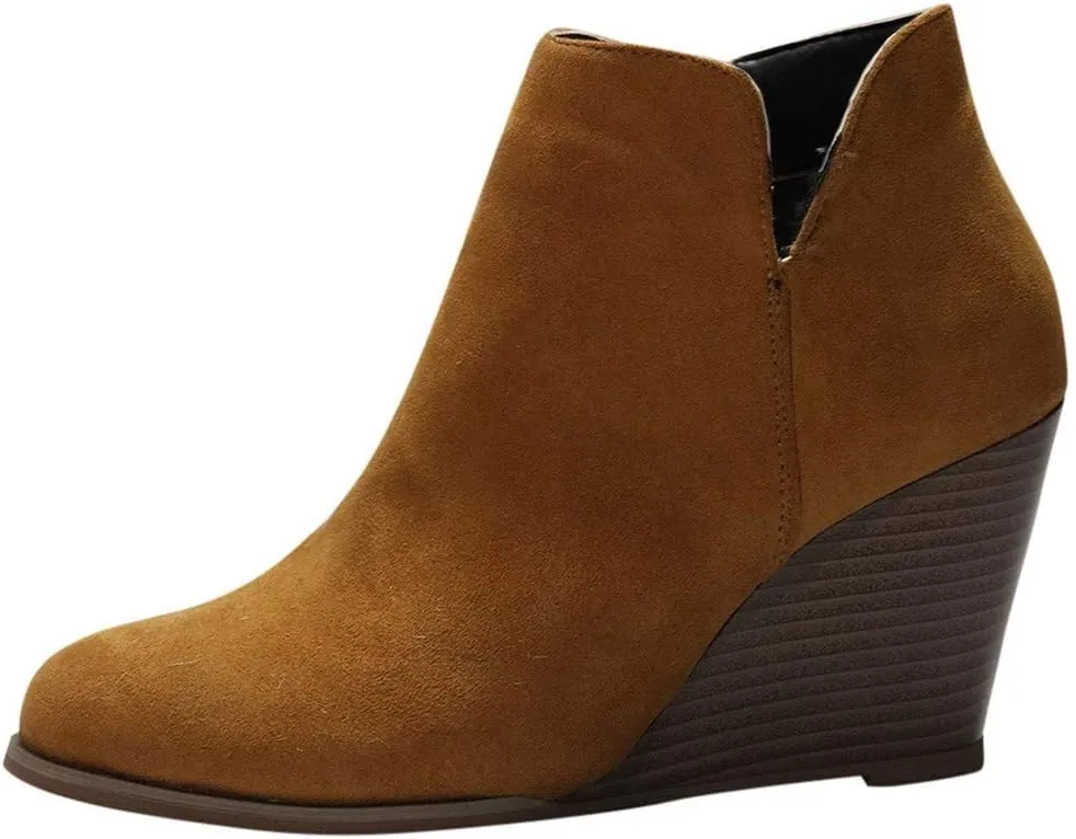 Ankle Boots for Women Leather Platform Wedges Booties Back Zip Vintage Snow Boots Casual Business Cowgirl Booties
