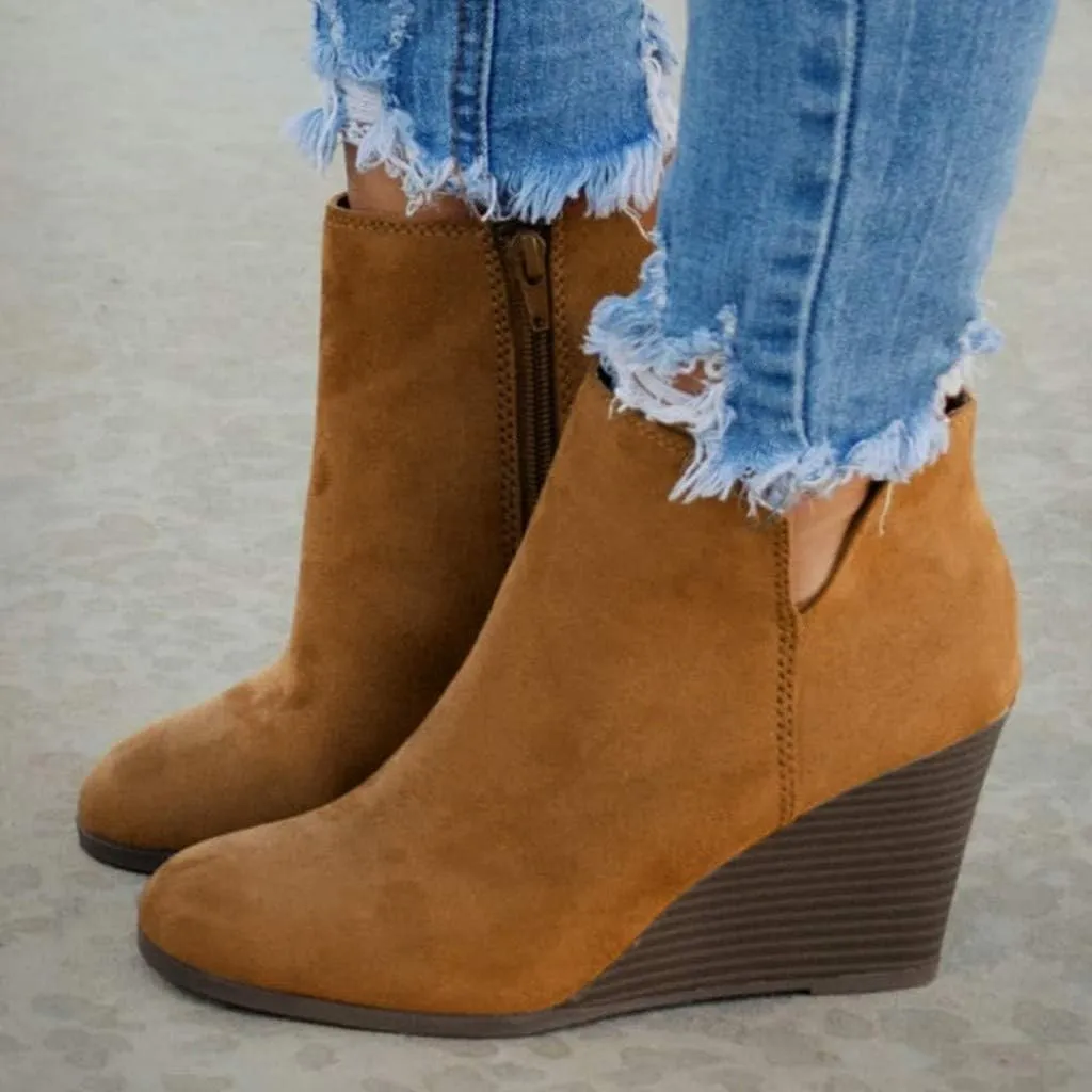 Ankle Boots for Women Leather Platform Wedges Booties Back Zip Vintage Snow Boots Casual Business Cowgirl Booties