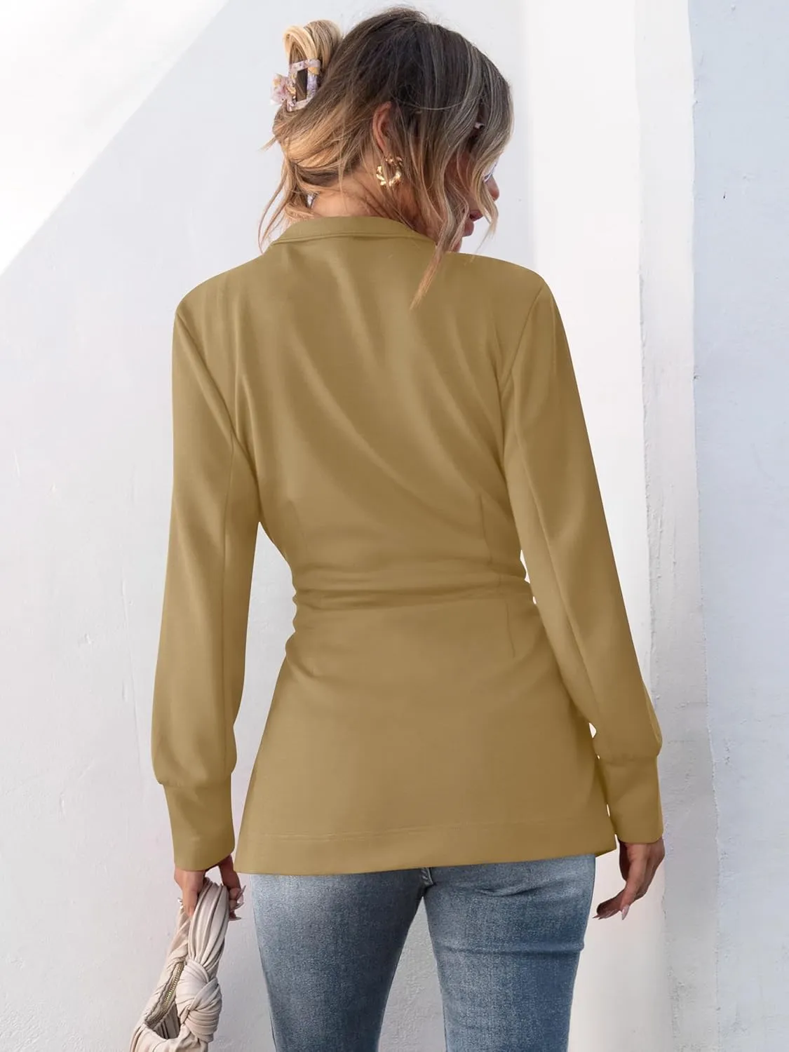ANRABESS Womens Jacket Belted Casual Long Sleeve Wrap Trench Coat 2025 Spring Trendy Button Up Dressy Outerwear with Pockets
