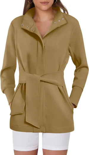ANRABESS Womens Jacket Belted Casual Long Sleeve Wrap Trench Coat 2025 Spring Trendy Button Up Dressy Outerwear with Pockets