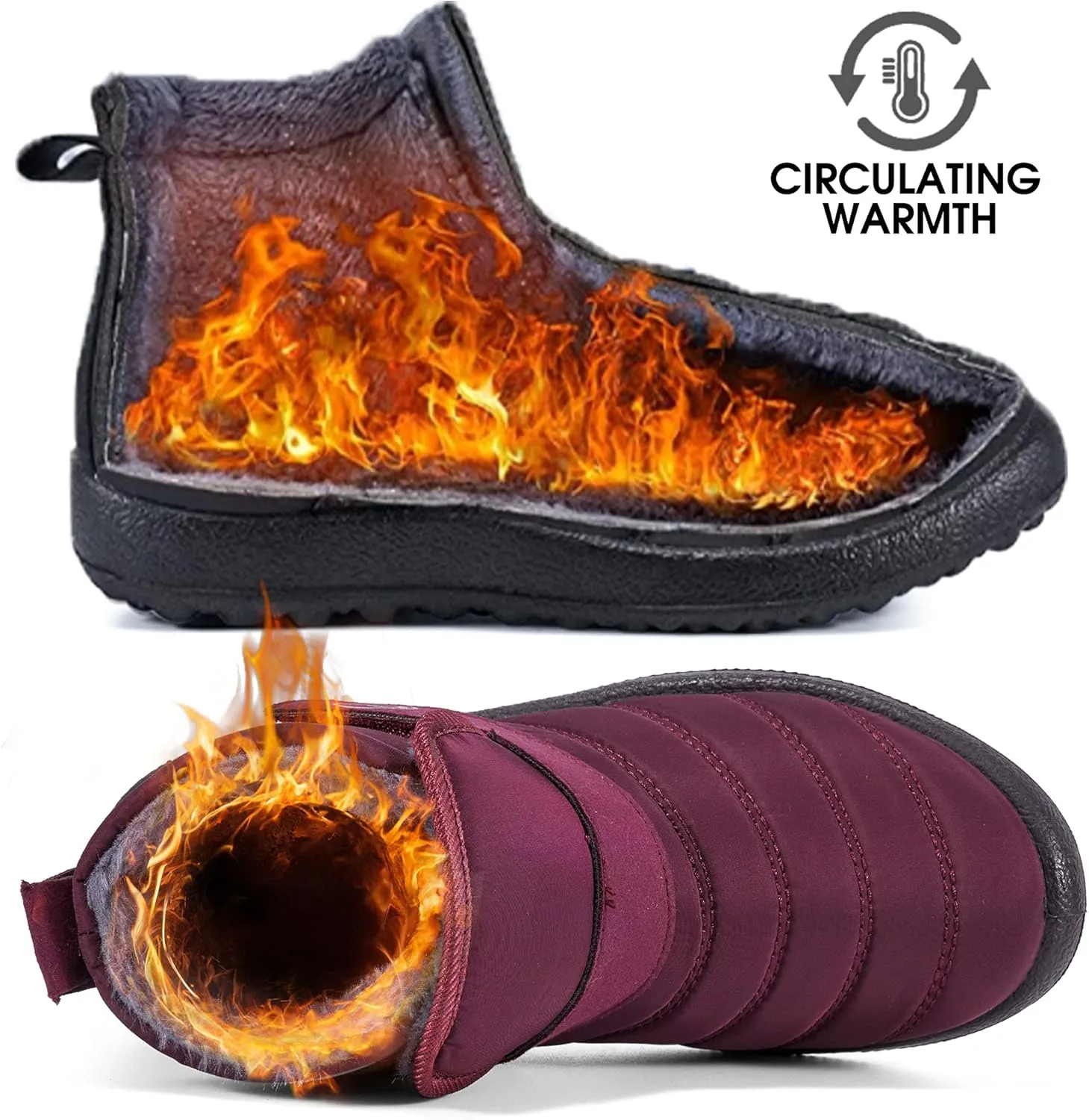 Aomigoct Boys Girls Winter Snow Boots: Waterproof Toddler Little Kid Boot with Fur Lined Easy Handles Unisex Child Warm Booties Comfortable Non Slip Walking