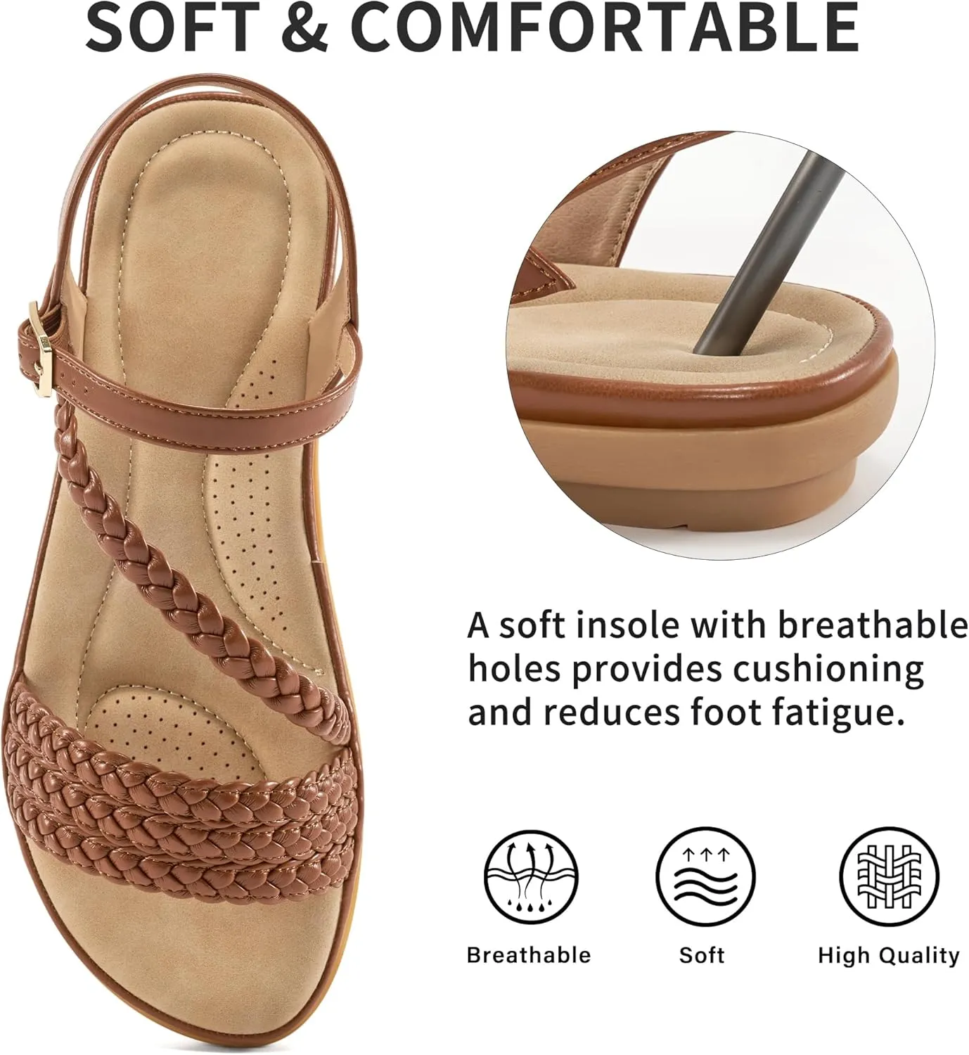 Aomigoct Dressy Womens Sandals Summer: Comfortable Strappy Flats Sandals Women - Beach Walking Woman Shoes