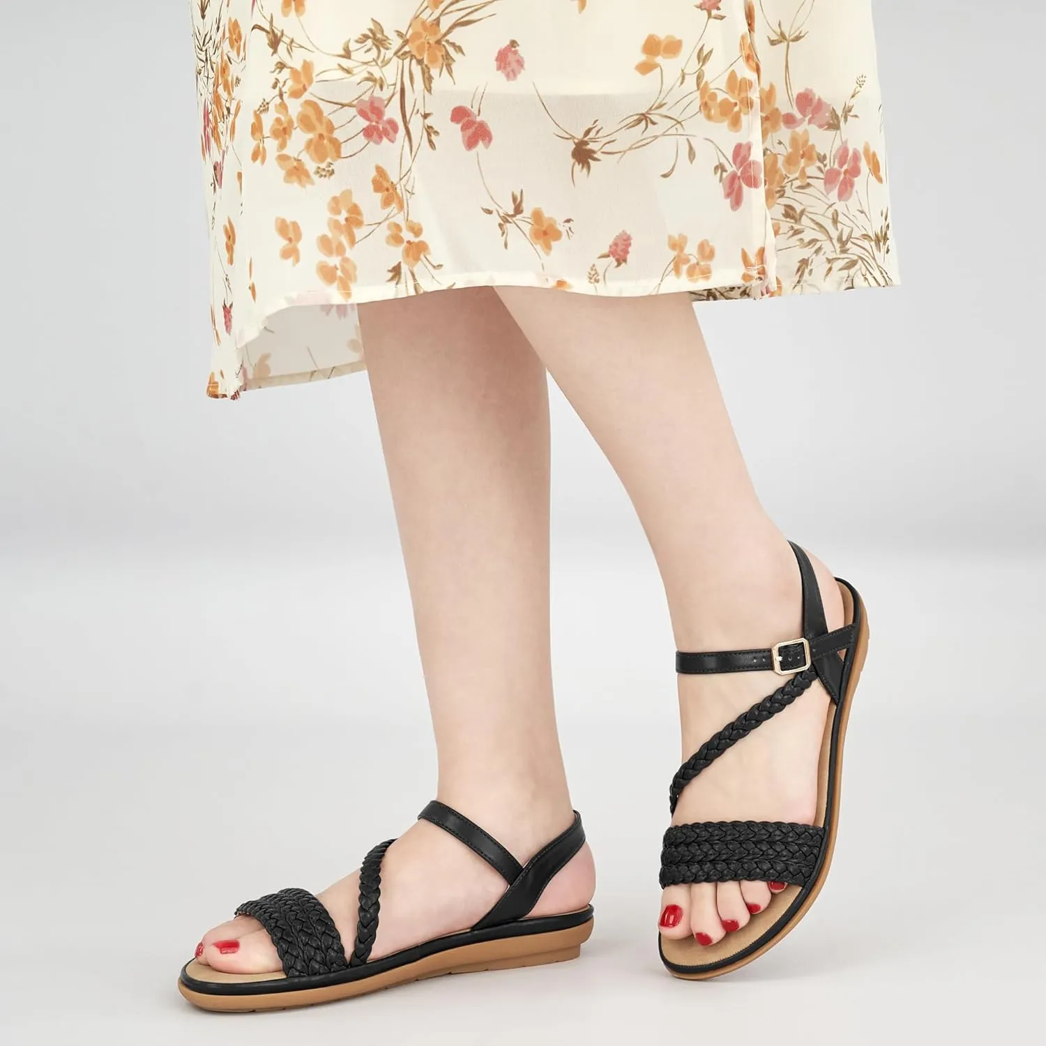 Aomigoct Dressy Womens Sandals Summer: Comfortable Strappy Flats Sandals Women - Beach Walking Woman Shoes