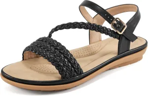 Aomigoct Dressy Womens Sandals Summer: Comfortable Strappy Flats Sandals Women - Beach Walking Woman Shoes