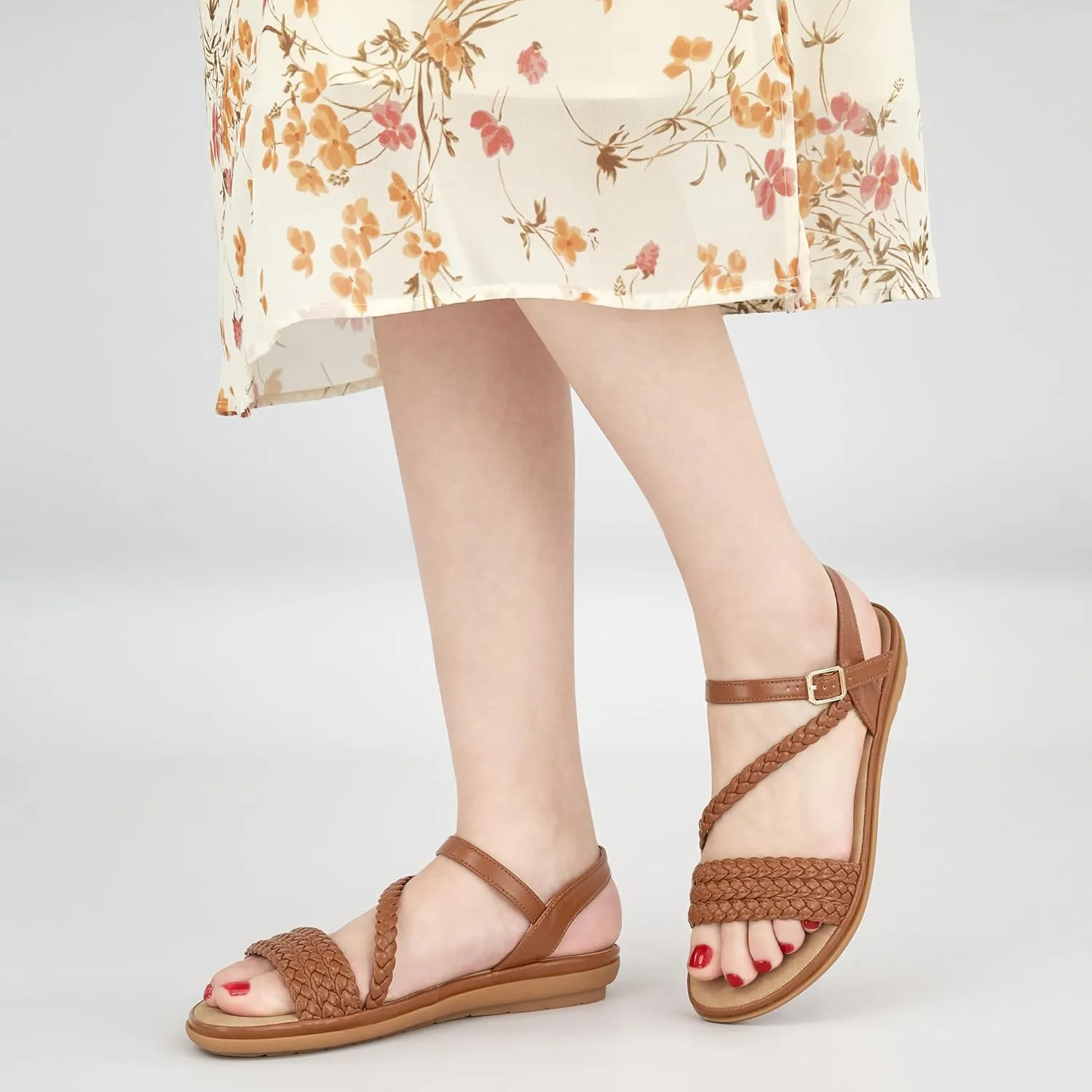 Aomigoct Dressy Womens Sandals Summer: Comfortable Strappy Flats Sandals Women - Beach Walking Woman Shoes