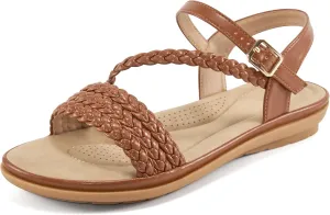 Aomigoct Dressy Womens Sandals Summer: Comfortable Strappy Flats Sandals Women - Beach Walking Woman Shoes