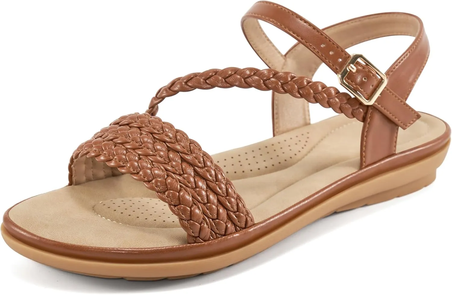 Aomigoct Dressy Womens Sandals Summer: Comfortable Strappy Flats Sandals Women - Beach Walking Woman Shoes