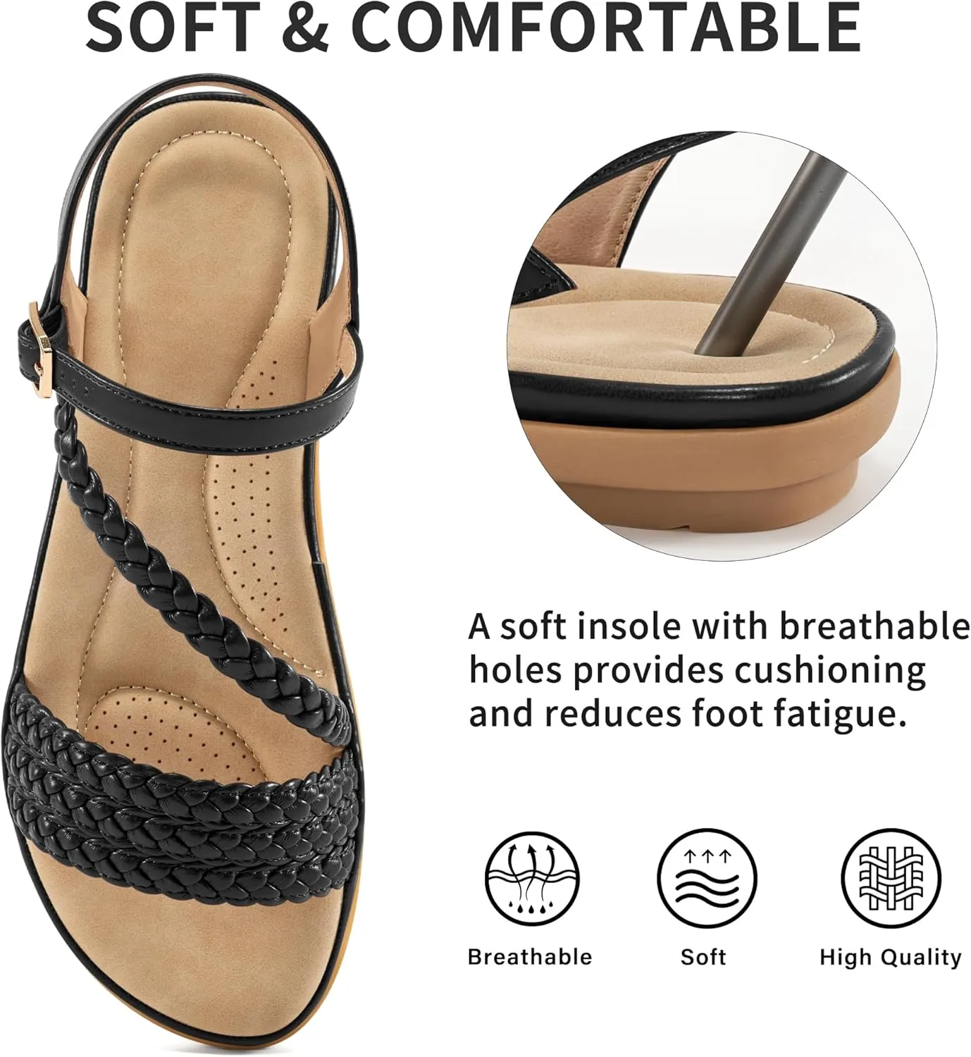 Aomigoct Dressy Womens Sandals Summer: Comfortable Strappy Flats Sandals Women - Beach Walking Woman Shoes