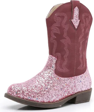 Apakowa Girls Cowboy Boots Side Zipper Cowgirl Boots Embroidered Western Style Toddler Little Kid Big Kid