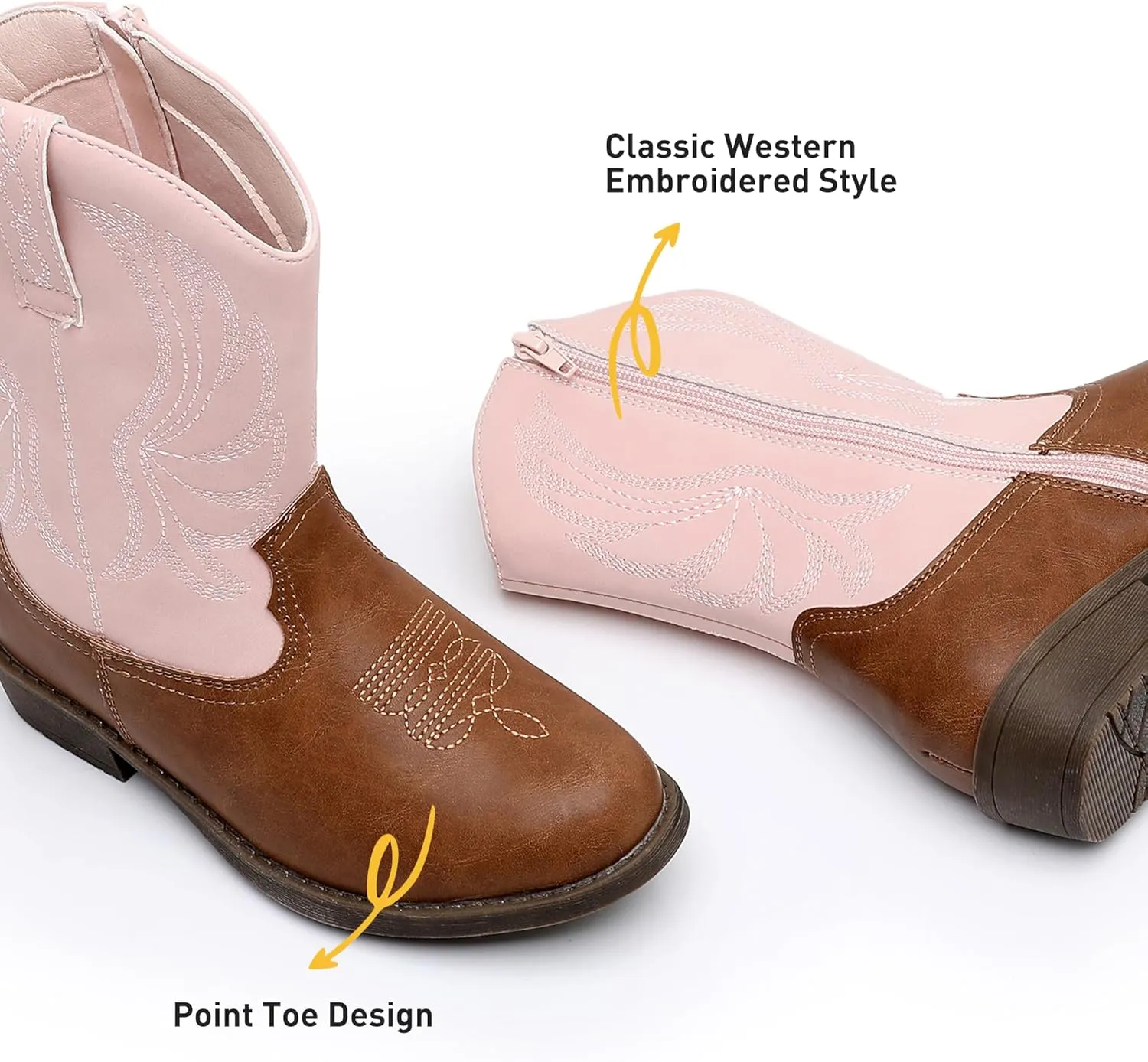 Apakowa Girls Cowboy Boots Side Zipper Cowgirl Boots Embroidered Western Style Toddler Little Kid Big Kid