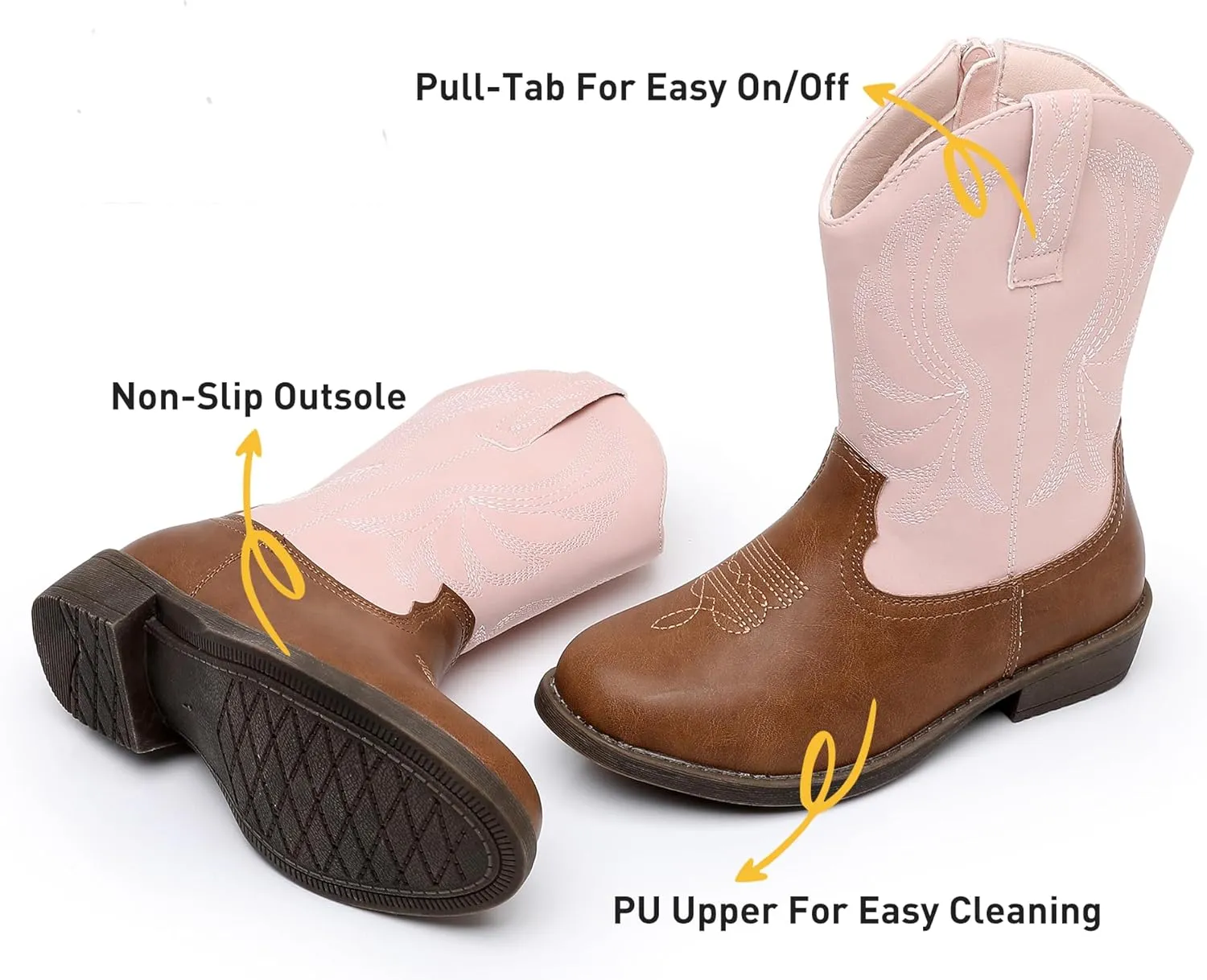 Apakowa Girls Cowboy Boots Side Zipper Cowgirl Boots Embroidered Western Style Toddler Little Kid Big Kid