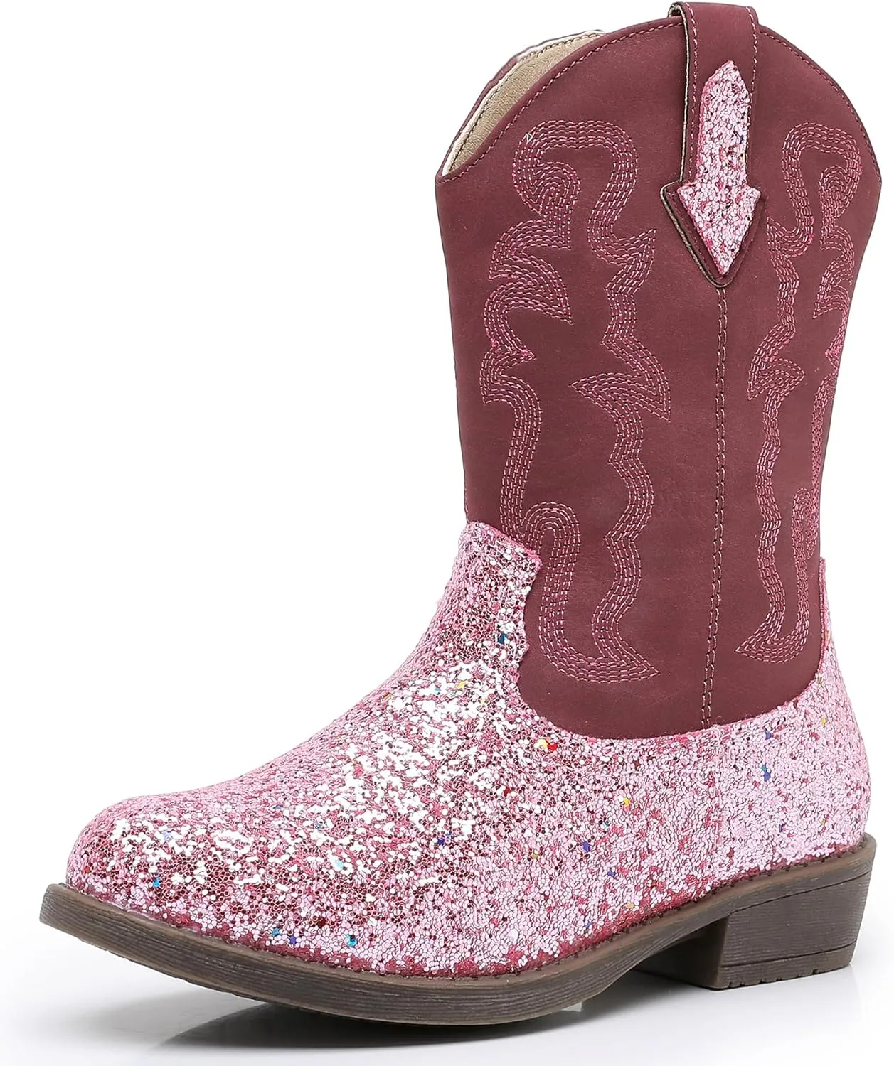 Apakowa Girls Cowboy Boots Side Zipper Cowgirl Boots Embroidered Western Style Toddler Little Kid Big Kid
