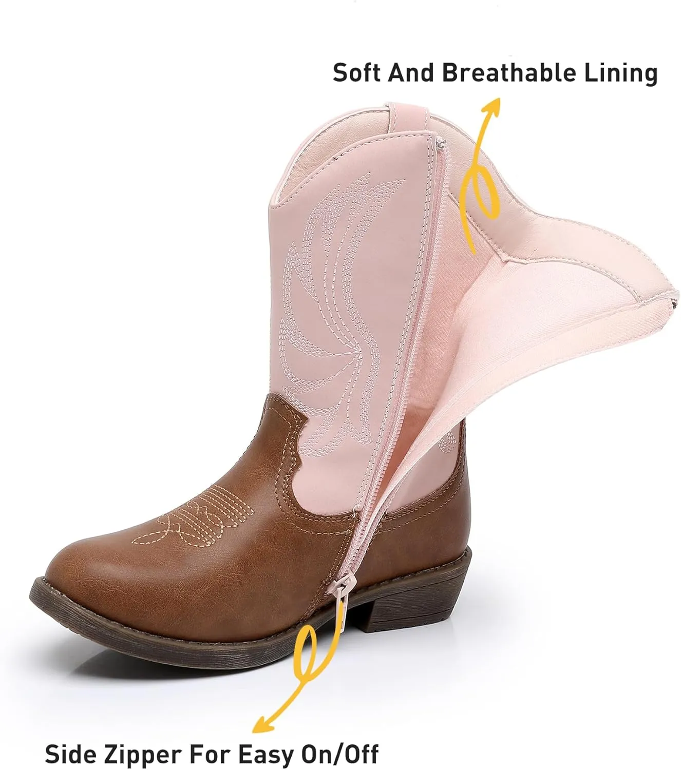 Apakowa Girls Cowboy Boots Side Zipper Cowgirl Boots Embroidered Western Style Toddler Little Kid Big Kid