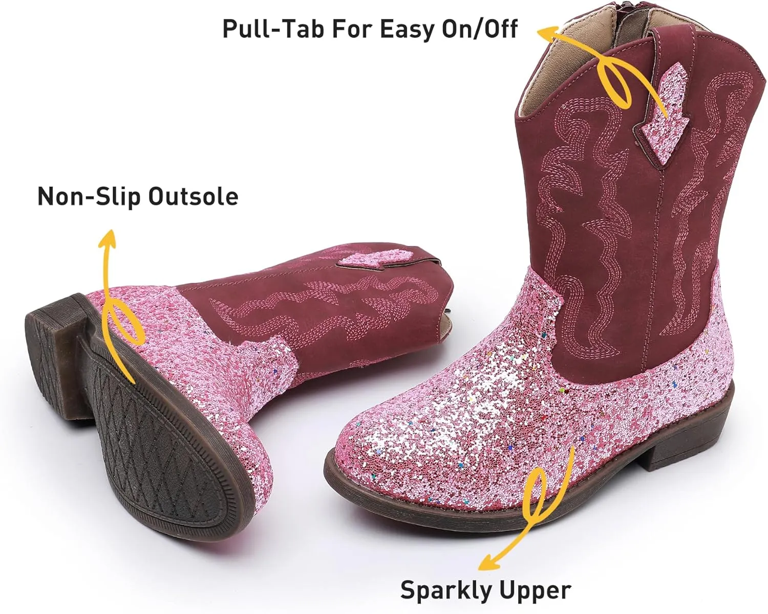 Apakowa Girls Cowboy Boots Side Zipper Cowgirl Boots Embroidered Western Style Toddler Little Kid Big Kid