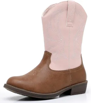 Apakowa Girls Cowboy Boots Side Zipper Cowgirl Boots Embroidered Western Style Toddler Little Kid Big Kid