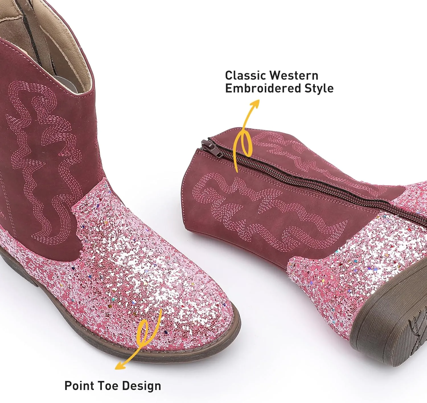 Apakowa Girls Cowboy Boots Side Zipper Cowgirl Boots Embroidered Western Style Toddler Little Kid Big Kid