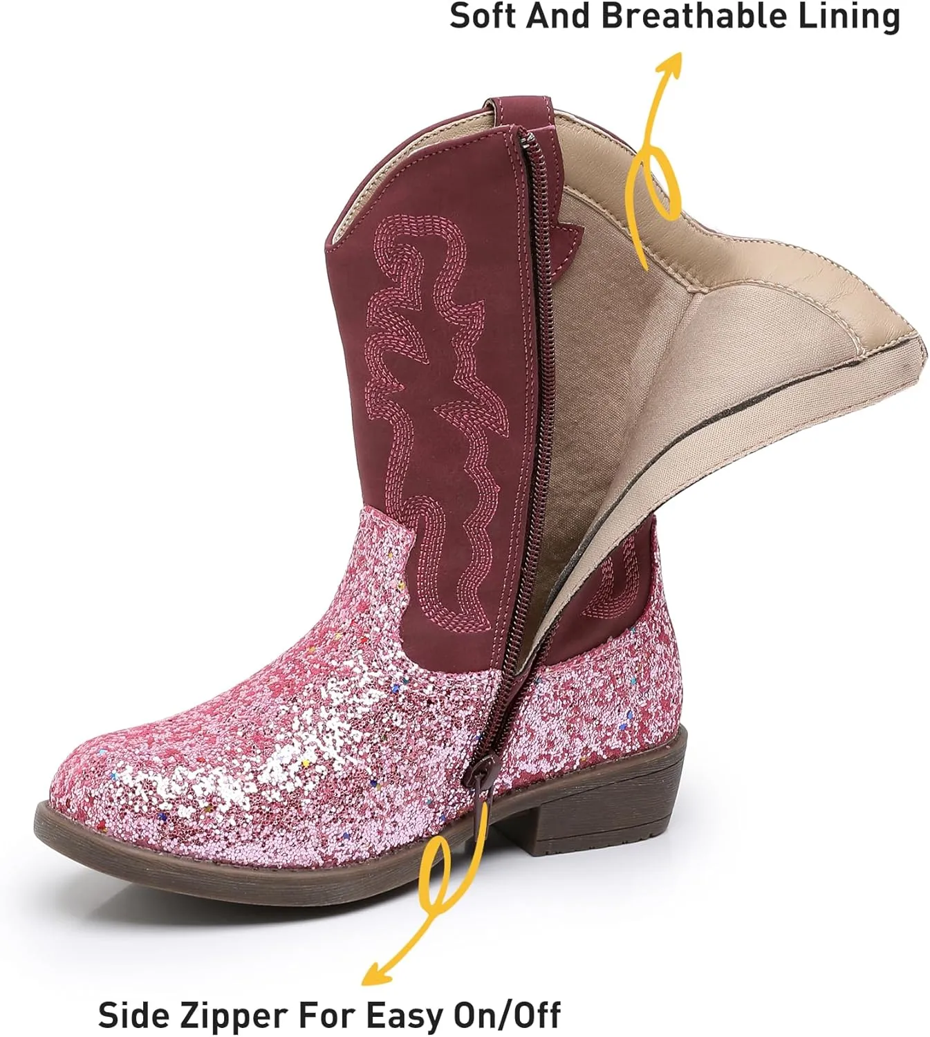 Apakowa Girls Cowboy Boots Side Zipper Cowgirl Boots Embroidered Western Style Toddler Little Kid Big Kid
