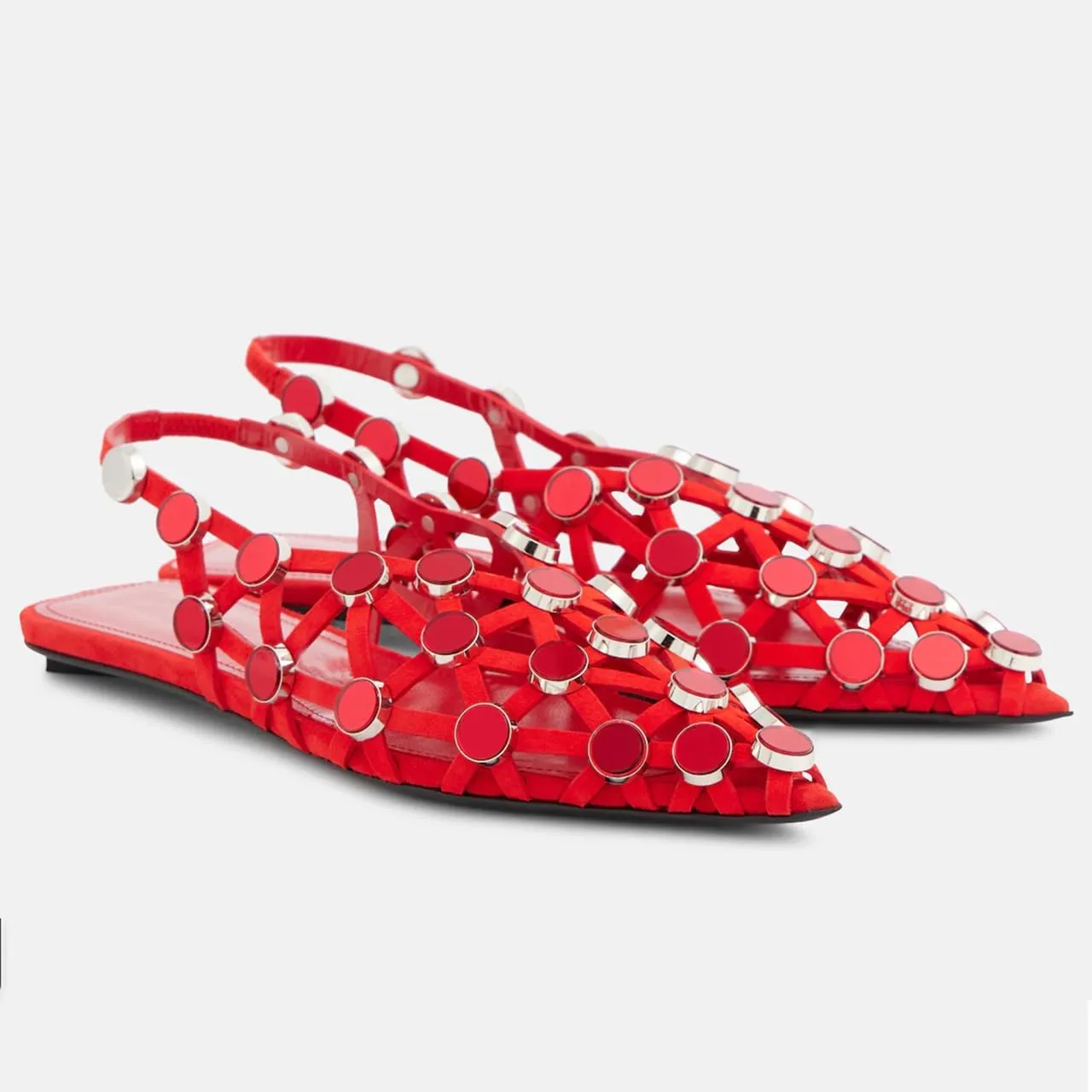 Arqa Velvet Mesh Ballet Flats for Women Riveted Suede Leather Low Heel Shoes Backless Footwear & Ballet Pumps Ladies' Non-Slip Casual Ballet Flats