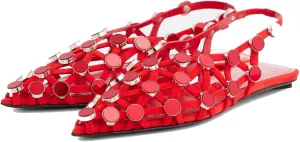 Arqa Velvet Mesh Ballet Flats for Women Riveted Suede Leather Low Heel Shoes Backless Footwear & Ballet Pumps Ladies' Non-Slip Casual Ballet Flats
