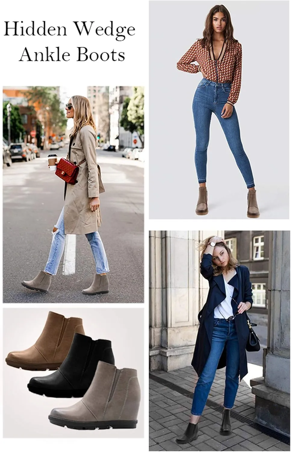 Athlefit Wedge Booties for Women with Heel Hidden Wedge Boots Comfortable Ankle Boots