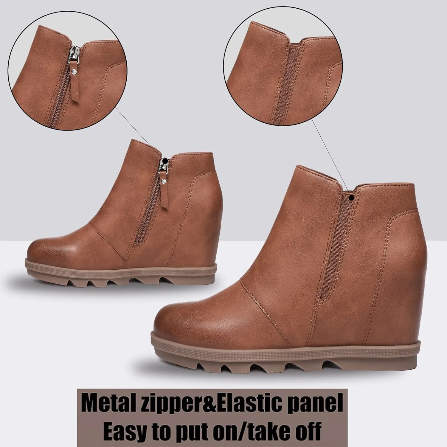 Athlefit Wedge Booties for Women with Heel Hidden Wedge Boots Comfortable Ankle Boots