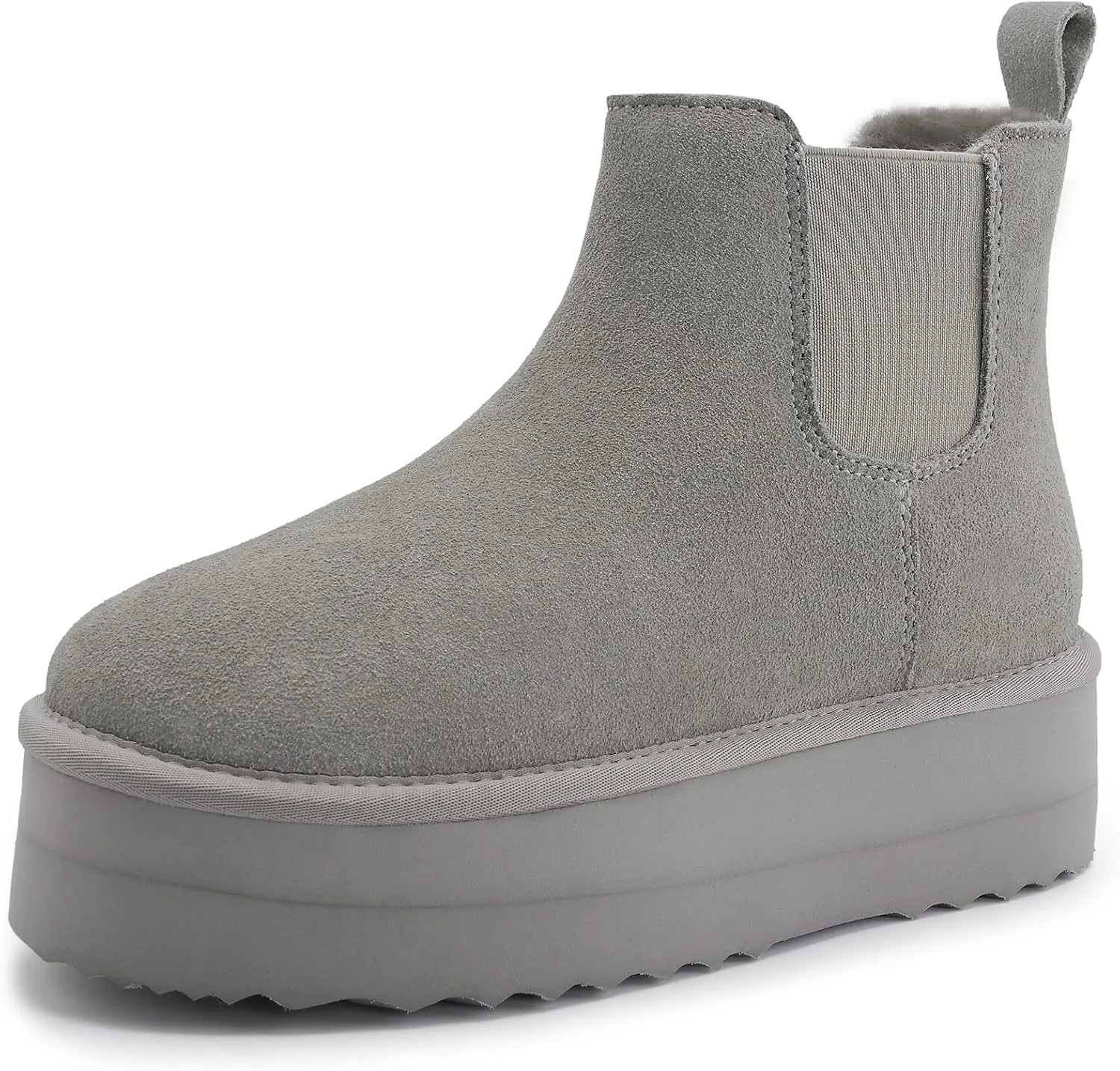 Athlefit Women's Classic Platform Chelsea Boots Winter Warm Fur Lined Anti-Slip Short Ankle Snow Boots