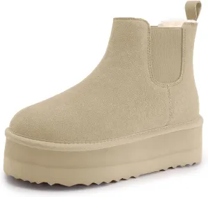 Athlefit Women's Classic Platform Chelsea Boots Winter Warm Fur Lined Anti-Slip Short Ankle Snow Boots