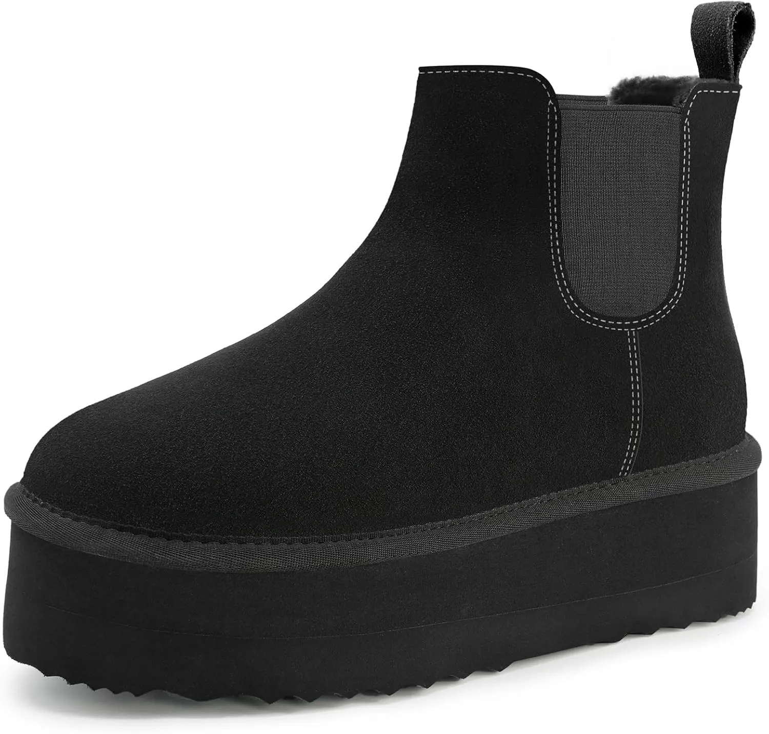 Athlefit Women's Classic Platform Chelsea Boots Winter Warm Fur Lined Anti-Slip Short Ankle Snow Boots