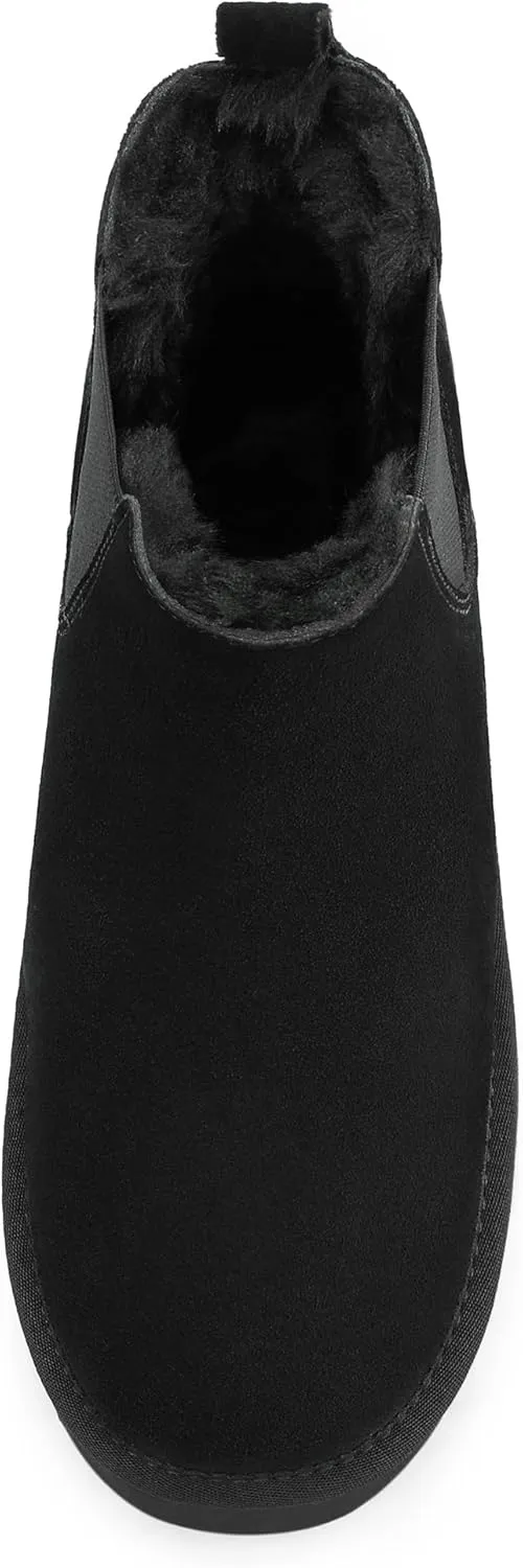 Athlefit Women's Classic Platform Chelsea Boots Winter Warm Fur Lined Anti-Slip Short Ankle Snow Boots