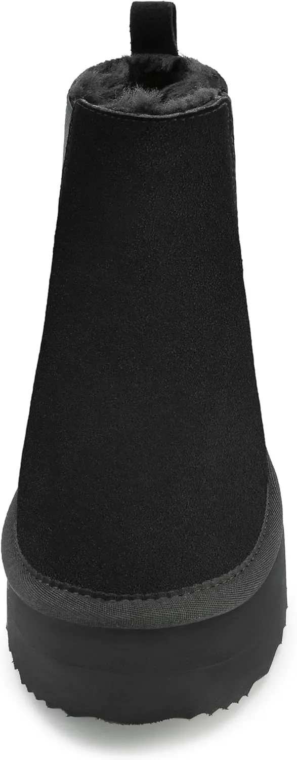 Athlefit Women's Classic Platform Chelsea Boots Winter Warm Fur Lined Anti-Slip Short Ankle Snow Boots