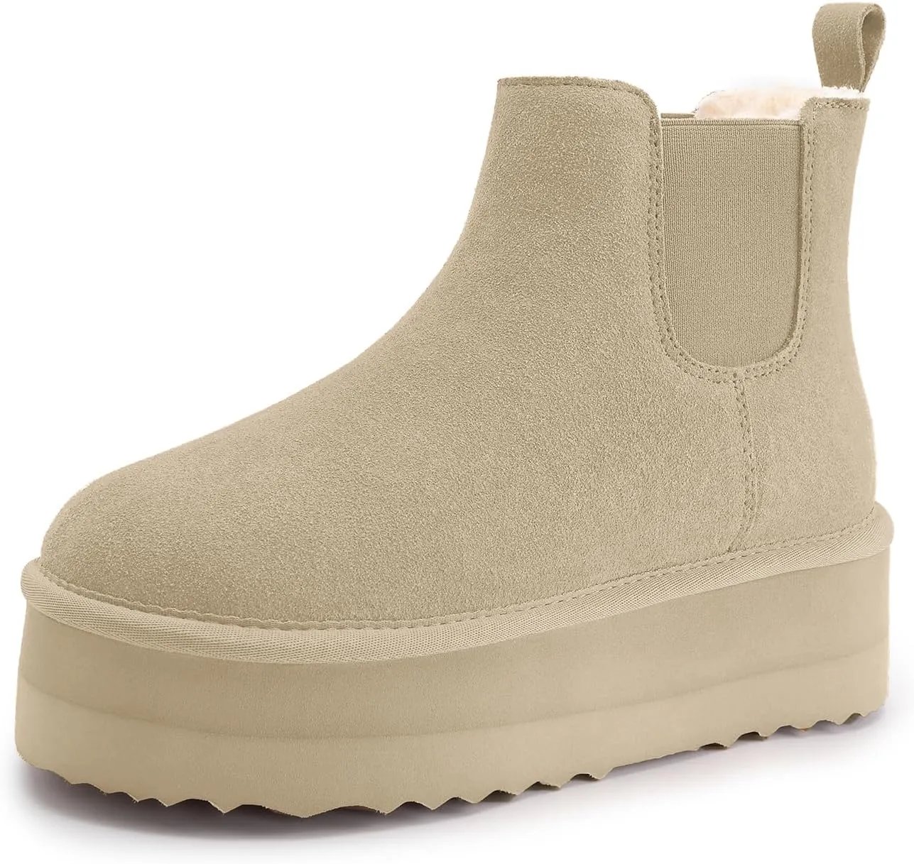 Athlefit Women's Classic Platform Chelsea Boots Winter Warm Fur Lined Anti-Slip Short Ankle Snow Boots